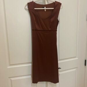 Theory bronze silk scoop neck dress with velvet belt - size 4